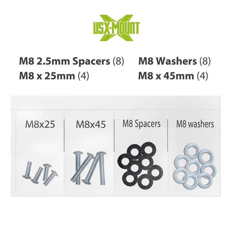 USX MOUNT TV Mounting bolts-M8x 45mm and M8 x 25mm (4PCS) TV Mounting Screws Compatible for Samsung TV with 2.5mm Spacers & 8.5mm Washer - Image 5